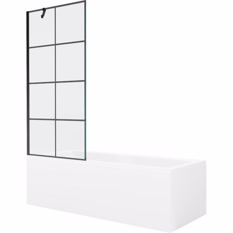 MEXEN/S - Cubik obdĺžniková vaňa 160 x 70 cm s panelom + vaňová zástena 80, čierna vzor 550316070X9508007077