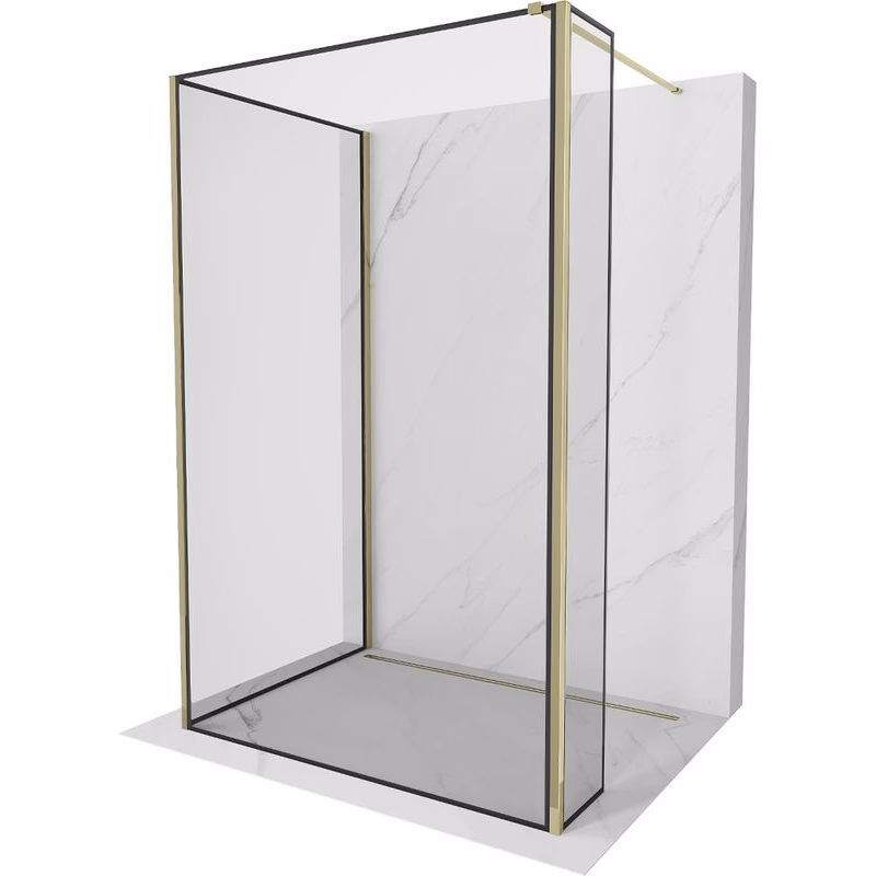 MEXEN/S - Kioto Sprchová zástena WALK-IN 110 x 70 x 30, čierny vzor, zlatá 800-110-070-221-50-70-030