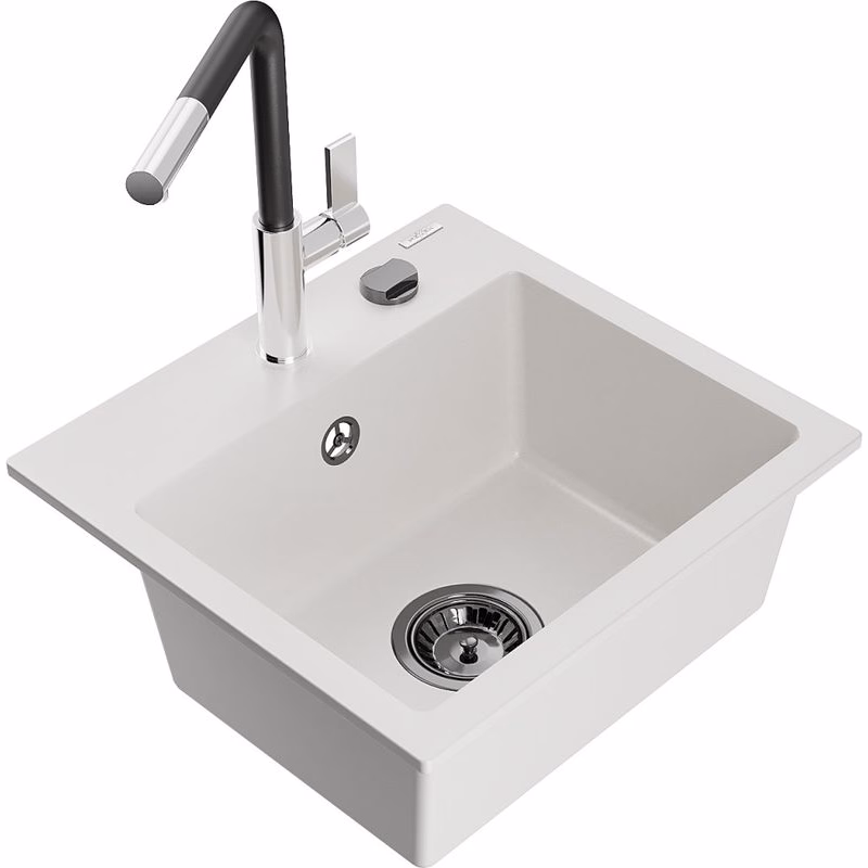 MEXEN/S MEXEN/S - Milo granitový drez 1-miska vrátane batérie Flora, biela 6505-20-670401-07-B