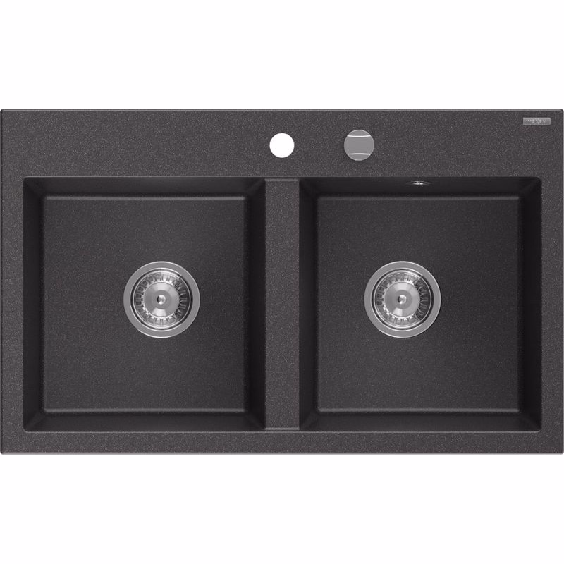 MEXEN MEXEN - Hektor granitový drez 2-bowl 800 x 480 mm, čierna kropenatá, sifón chróm 6521802000-76