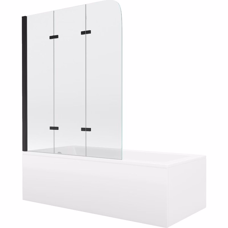 MEXEN/S - Cubik obdĺžniková vaňa 150 x 70 cm s panelom + vaňová zástena 120, transparent, čierna 550315070X9012037000