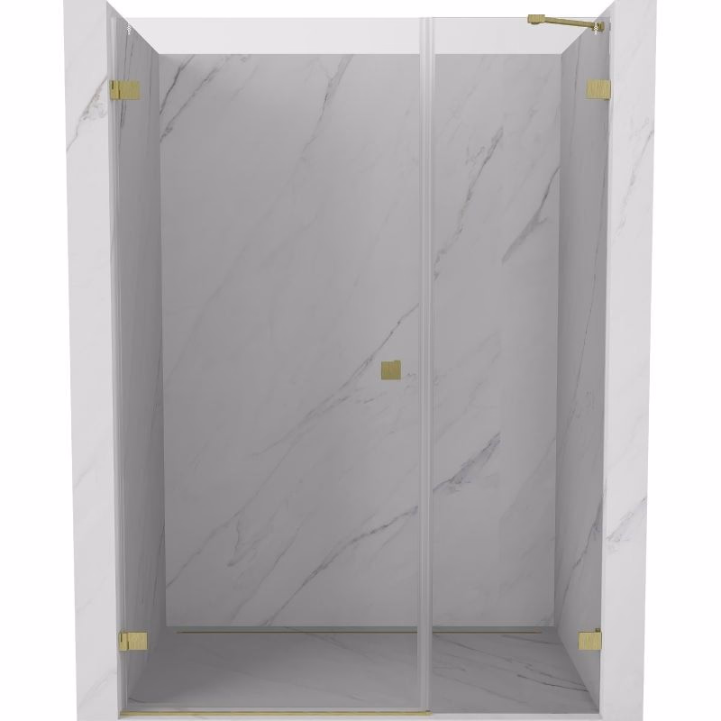 MEXEN/S - Lunar-B sprchové dvere krídlové ľavé 150, transparent, zlatá kartáčovaná 832S-150-050-55-00-L