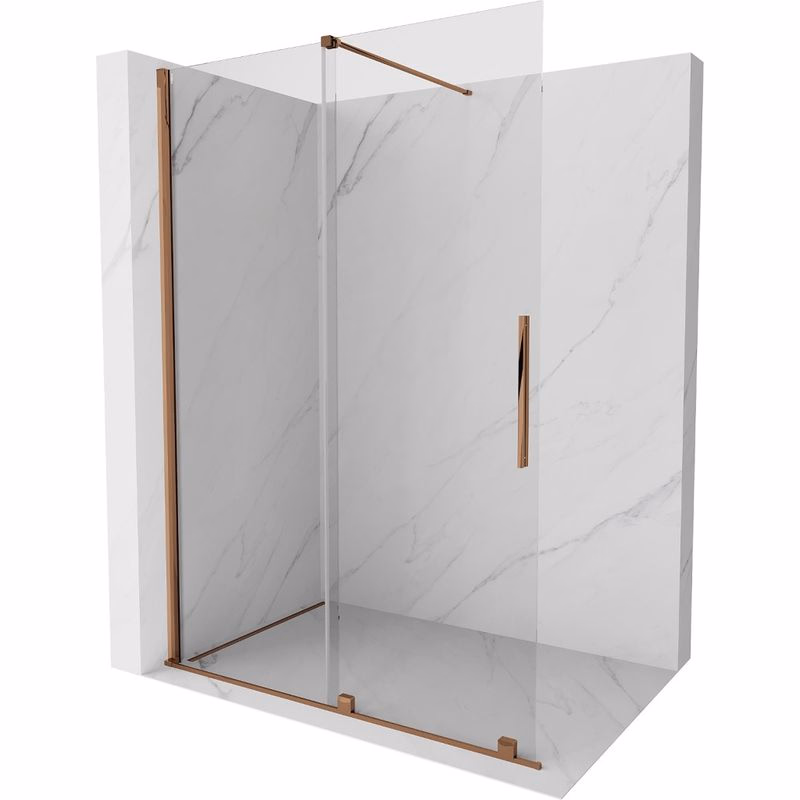 MEXEN/S - Velár posuvné sprchové dvere Walk-in 130, transparent, ružové zlato 871-130-000-03-60