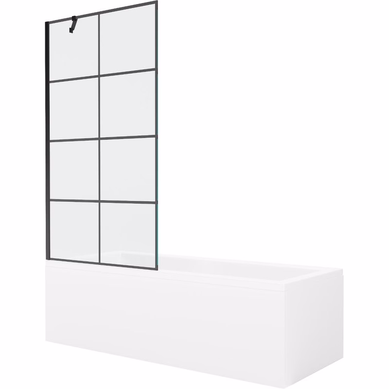 MEXEN/S - Cubik obdĺžniková vaňa 170 x 70 cm s panelom + vaňová zástena 90, čierna vzor 550317070X9509007077