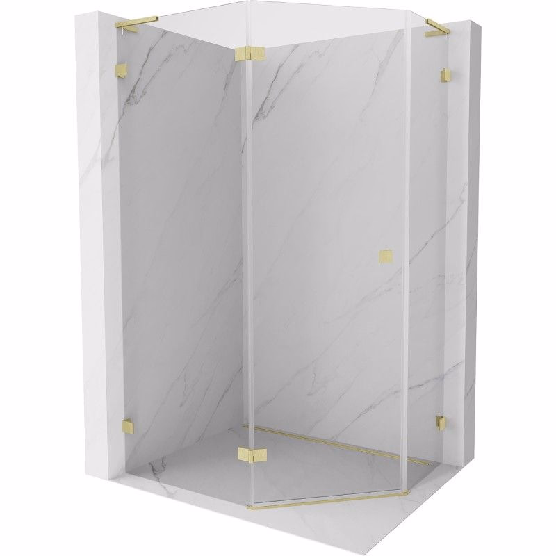 MEXEN/S - Lunar L sprchový kút päťboký krídlový ľavá 100 x 80, transparent, zlato kartáčovaná 831L-100L-080P-55-00-L