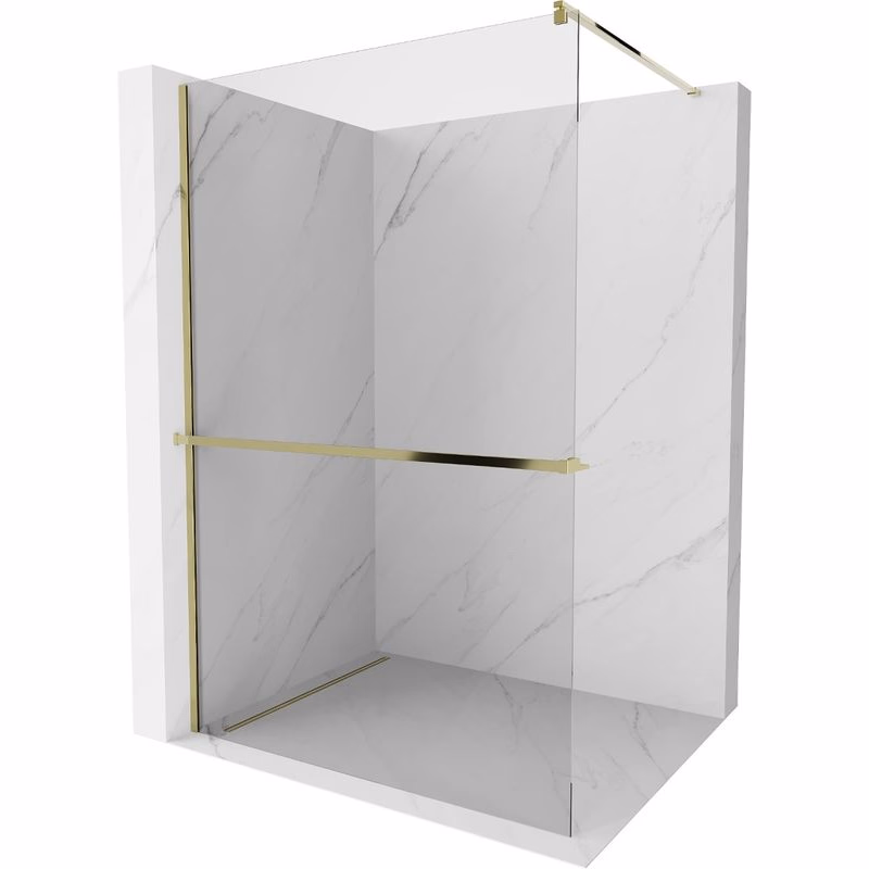 MEXEN/S - Kioto+ Sprchová zástena WALK-IN s poličkou a držiakom uterákov 85 x 200, transparent, zlatá 800-085-121-50-00