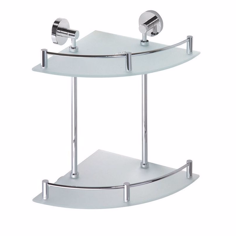 SAPHO - X-ROUND E polička sklo roh dvojitá s hrazdou 280x380x280, chróm XR604