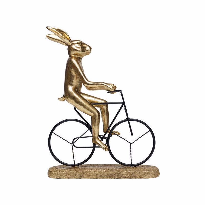 Cyclist Rabbit dekorácia 39 cm zlatá