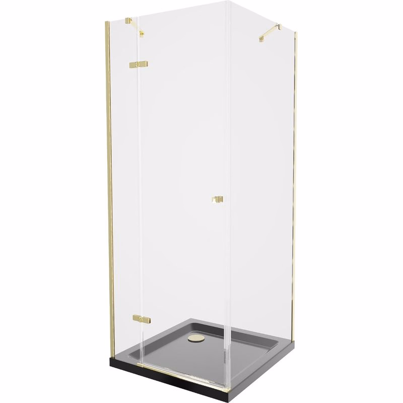 MEXEN/S - Roma sprchovací kút 90x90, transparent, zlatá + čierna vanička so sifónom 854-090-090-50-00-4070G