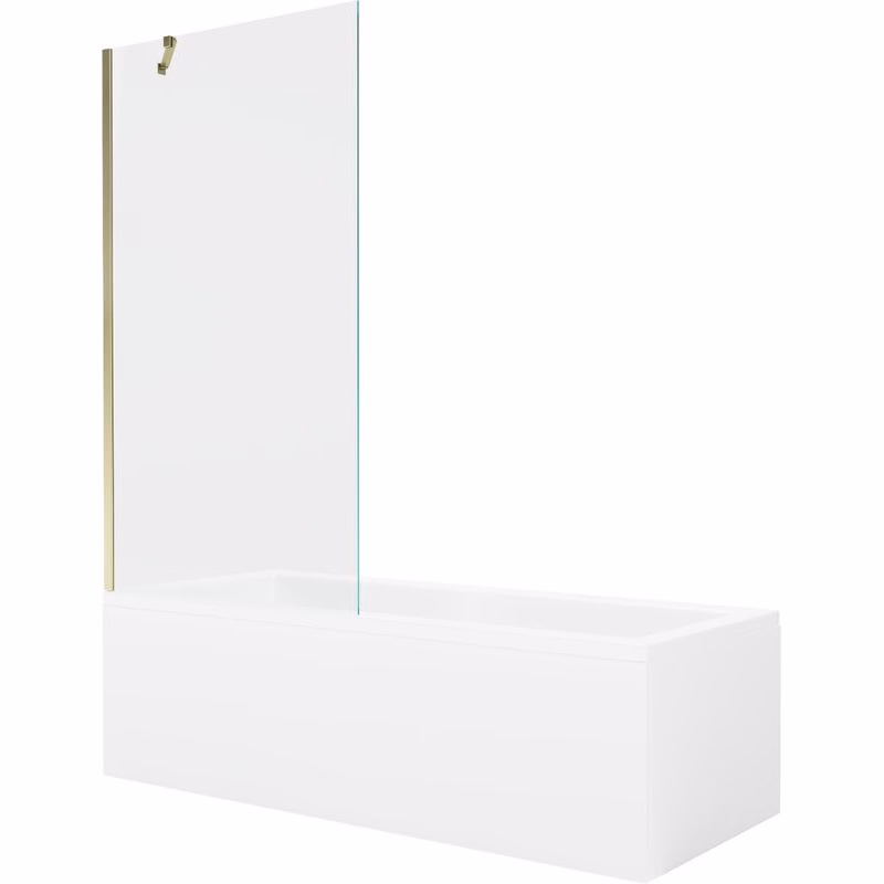 MEXEN/S - Cubik obdĺžniková vaňa 150 x 70 cm s panelom + vaňová zástena 90, transparent, zlatá 550315070X9509000050