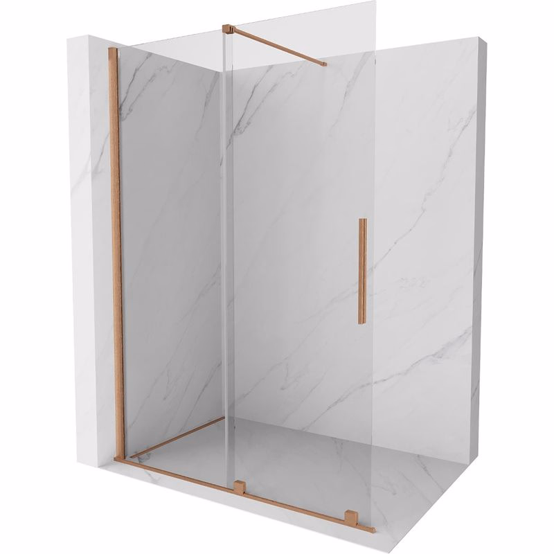 MEXEN/S - Velár posuvné sprchové dvere Walk-in 160, transparent, kartáčovaná meď 871-160-000-03-65