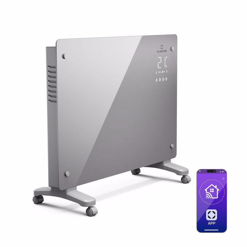 Klarstein Bansin Crystal Smart Kovektor 1500, 1500 W, Aplikácia, 5- 50 °C, LED displej, Dotykový displej