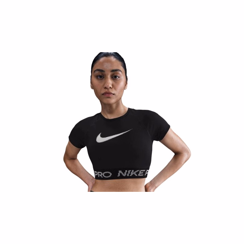 Dámske tréningové tričko s krátkym rukávom NIKE PRO W NP DF SS TOP TT GRX BLACK WHITE WHITE