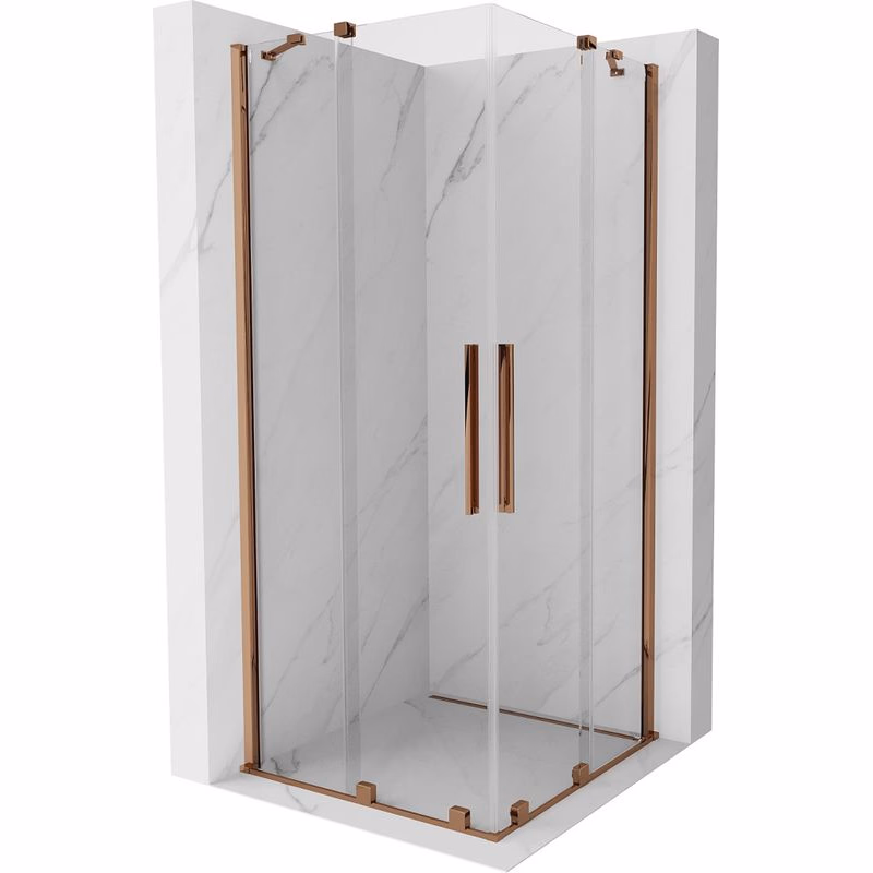 MEXEN/S - Velar Duo štvorcový sprchovací kút 90 x 90, transparent, růžové zlato 871-090-090-02-60