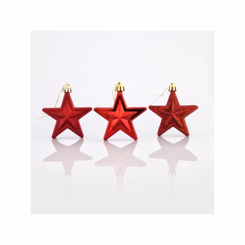Eurolamp Vianočné ozdoby plastové červené hviezdy, 6,5 cm, set 12 ks