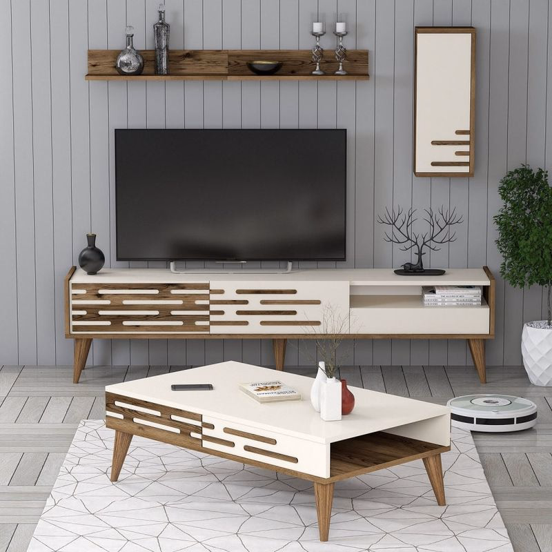 Living Room Furniture Set Valensiya - Walnut, Cream