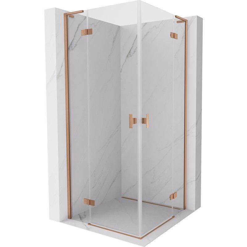 MEXEN/S - Mist-H L Duo sprchovací kút dvere krídlové 85 x 85, transparent, meď kartáčovaná 8A5L-085L-085P-65-00