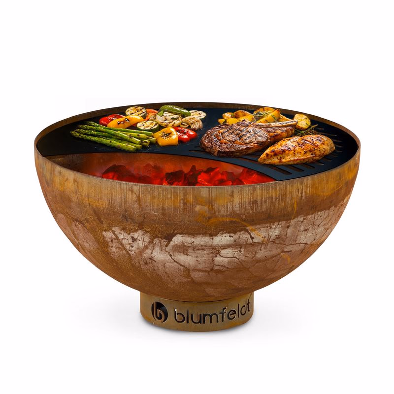 Blumfeldt Savage, ohnisko s grilom, Ø 60,5 cm, oceľ, ochranný kryt, hrdzavá