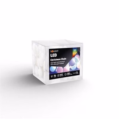 Solight LED vianočná reťaz farebné gule, 20x LED, 2m, 2x AA