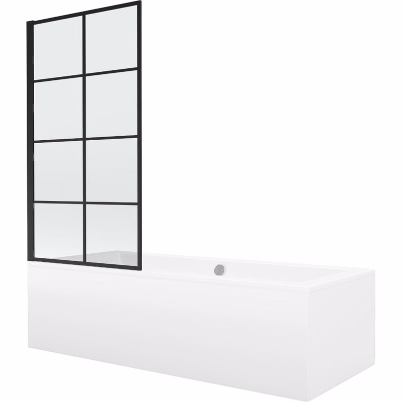 MEXEN/S - Cube obdĺžniková vaňa 180 x 80 cm s panelom + vaňová zástena 70, čierna vzor fix 550518080X9307007077
