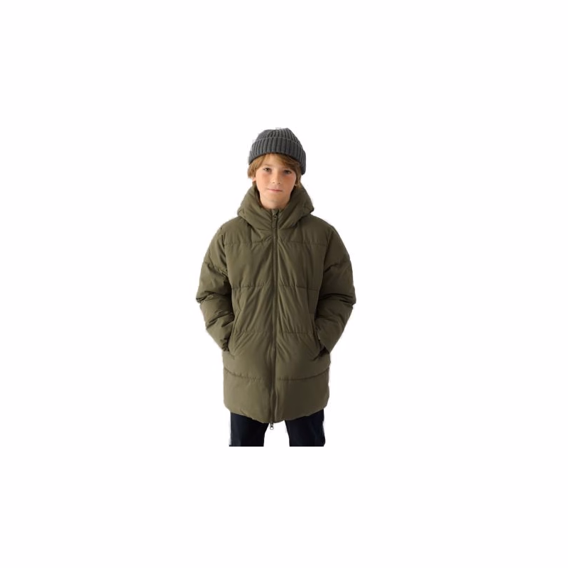 Chlapčenská bunda 4F JUNIOR DOWN JACKET-JWAW24TDJAM464-43S-KHAKI