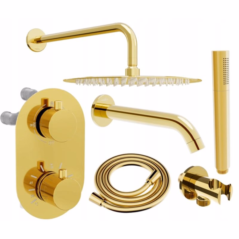 MEXEN/S - Kai DR70 podomietkový vaňový SET s výtokovou hubicou + slim sprcha 30, zlatý 77602DR70301-50