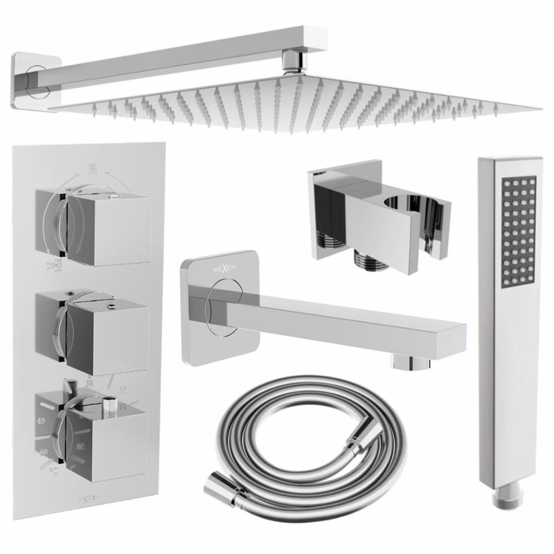 MEXEN/S - Cube DR02 podomietkový vaňový SET s vytokovou hubicou + slim sprcha 30, chróm 77503DR0230-00