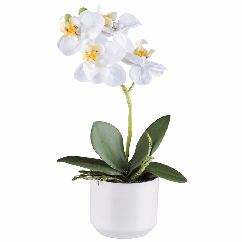 Umelá orchidea v kvetináči, 27 cm, biela