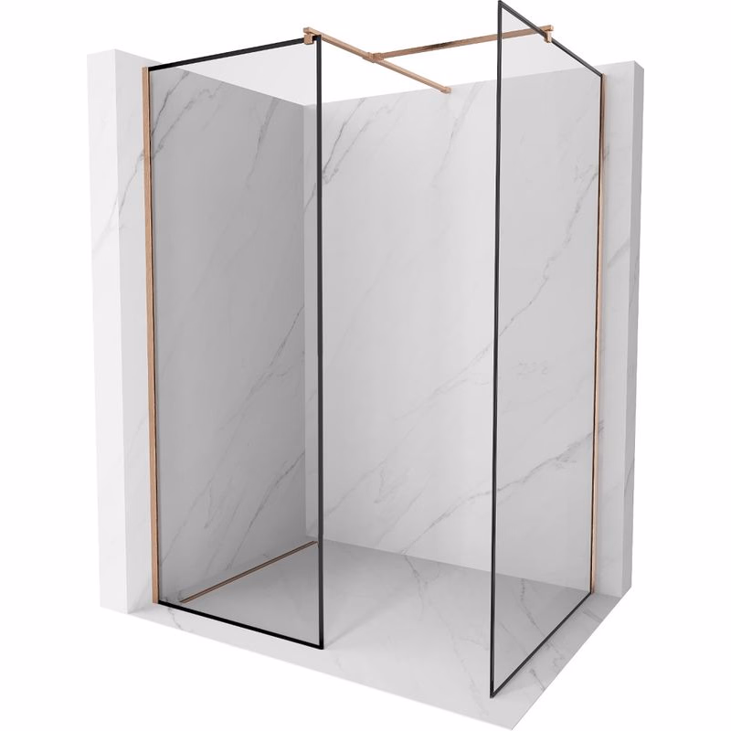 MEXEN/S - Kioto Sprchová zástena Walk-in 110 x 100, čierny vzor, meď kartáčovaná 800-110-202-65-70-100