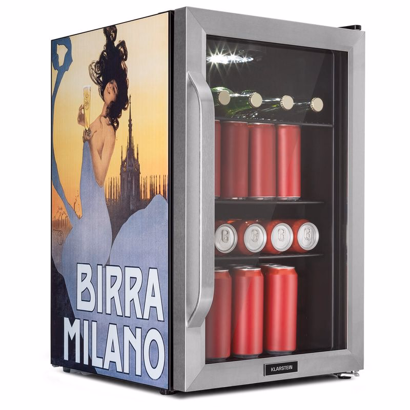 Klarstein Beersafe 70 Birra Milano Edition, chladnička, 70 litrov, 3 police, panoramatické sklenené dvere, nehrdzavejúca oceľ