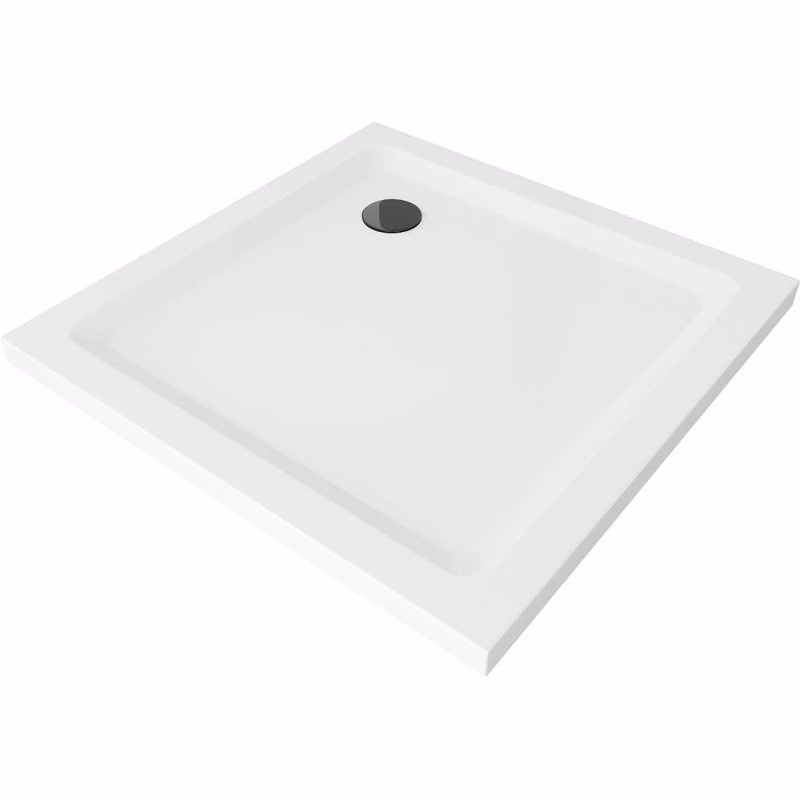 MEXEN/S - Flat sprchová vanička štvorcová slim 100 x 100, biela + čierny sifón 40101010B