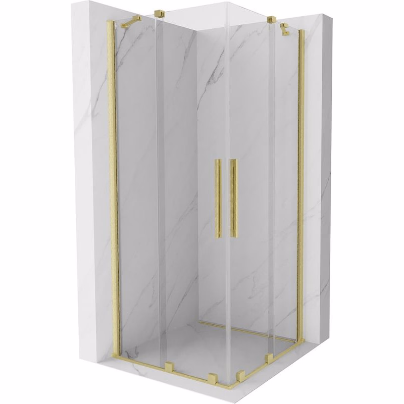 MEXEN/S - Velar Duo štvorcový sprchovací kút 80 x 80, transparent, zlatá kartáčovaná 871-080-080-02-55