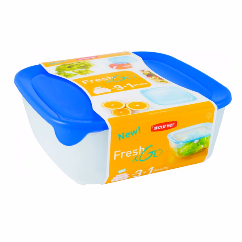 CURVER Sada dóz na potraviny FRESH & GO 2,9L+1,7L+0,8L+0,25L | transparentná / modrá