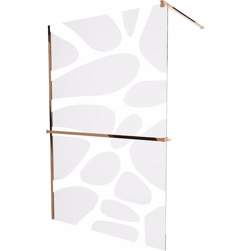 MEXEN/S - KIOTO Sprchová zástena WALK-IN s poličkou a držiakom uterákov 100 x 200, transparent/biely dekor 8 mm, růžové zlato 800-100-121-60-97