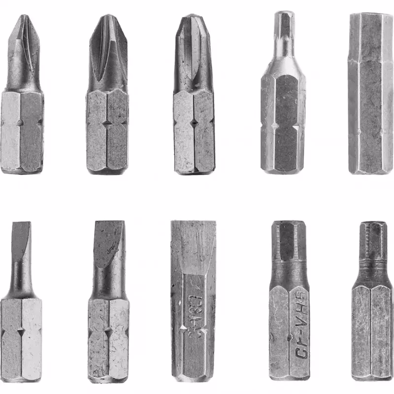Skrutkovacie bity, SL: 3/5/7, PH: 1/2/3, H: 3/4/5/6 x 25 mm, sada 10 ks, Drel