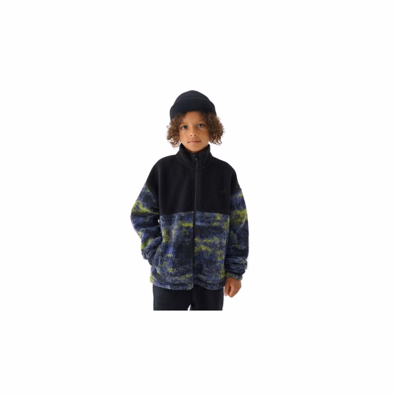 Chlapčenská flisová mikina so zipsom 4F JUNIOR FLEECE-JWAW24TFLEM246-20S-DEEP BLACK