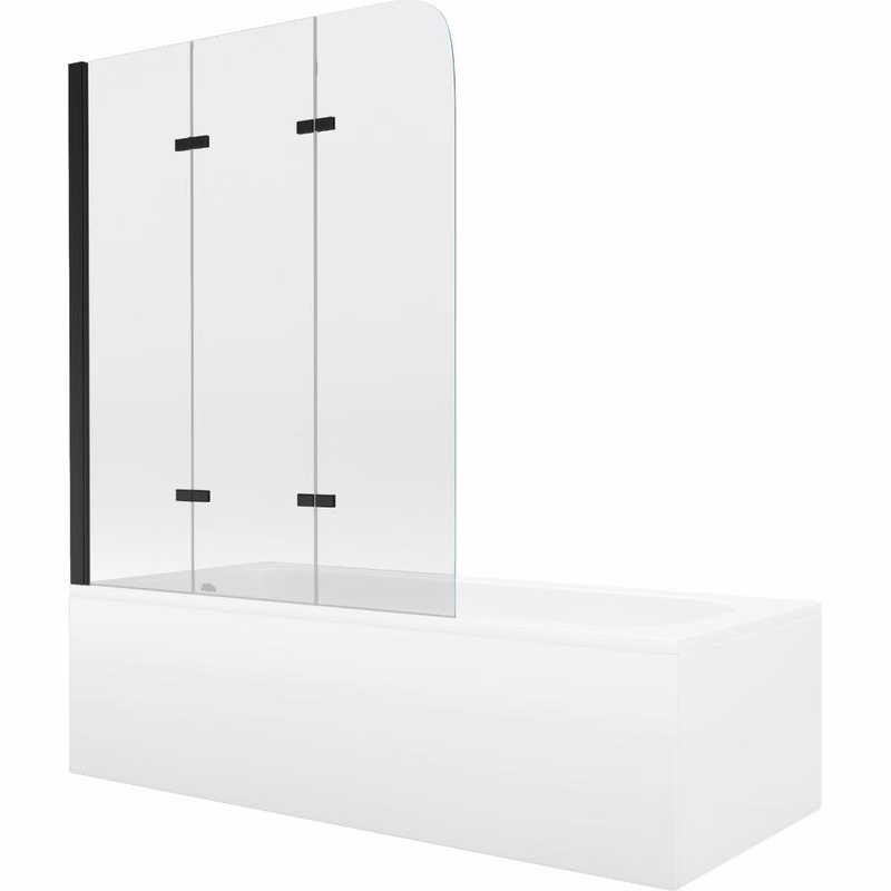 MEXEN/S - Vega obdĺžniková vaňa 170 x 70 cm s panelom + vaňová zástena 120, transparent, čierna 550117070X9012037000