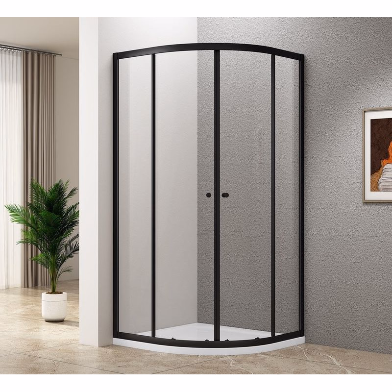 AQUALINE - ARLETA BLACK štvrťkruhový sprchovacia zástena 800x800, číre sklo BLS800