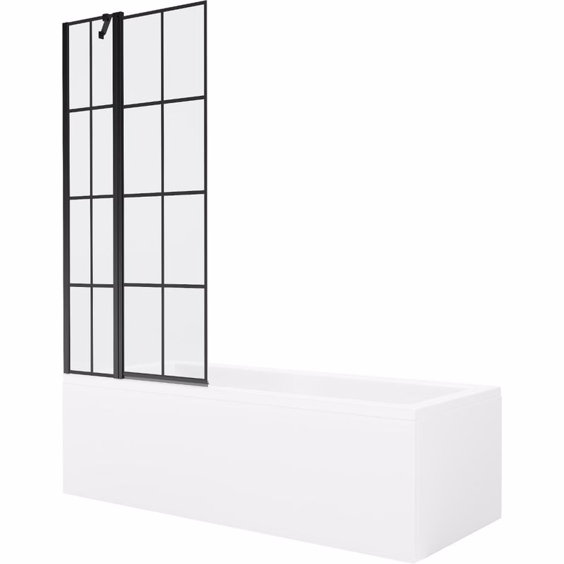MEXEN/S - Cubik obdĺžniková vaňa 150 x 70 cm s panelom + vaňová zástena 80, čierna vzor 550315070X9408117077