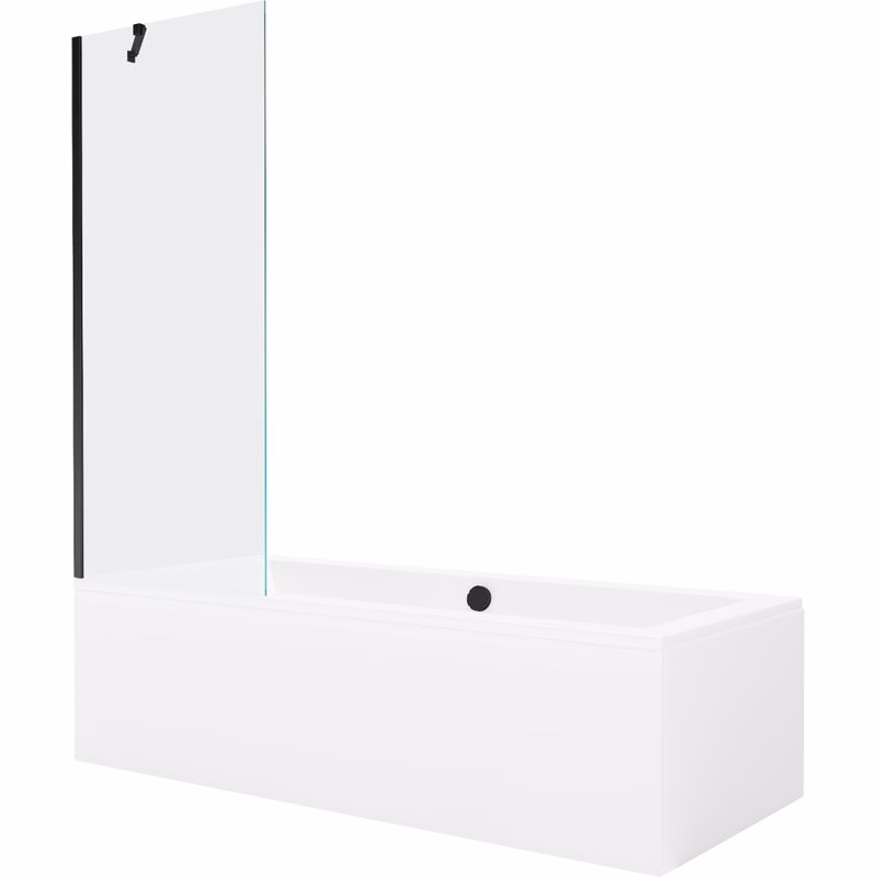 MEXEN/S - Cube obdĺžniková vaňa 180 x 80 cm s panelom + vaňová zástena 70, transparent, čierna 550518080X9507000070