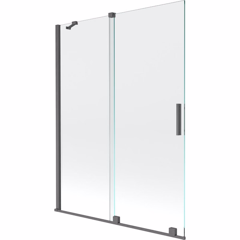 MEXEN/S - Velar Dvojkrídlová posuvná vaňová zástena 130 x 150, transparent, šedá kartáčovaná 896-130-000-01-66