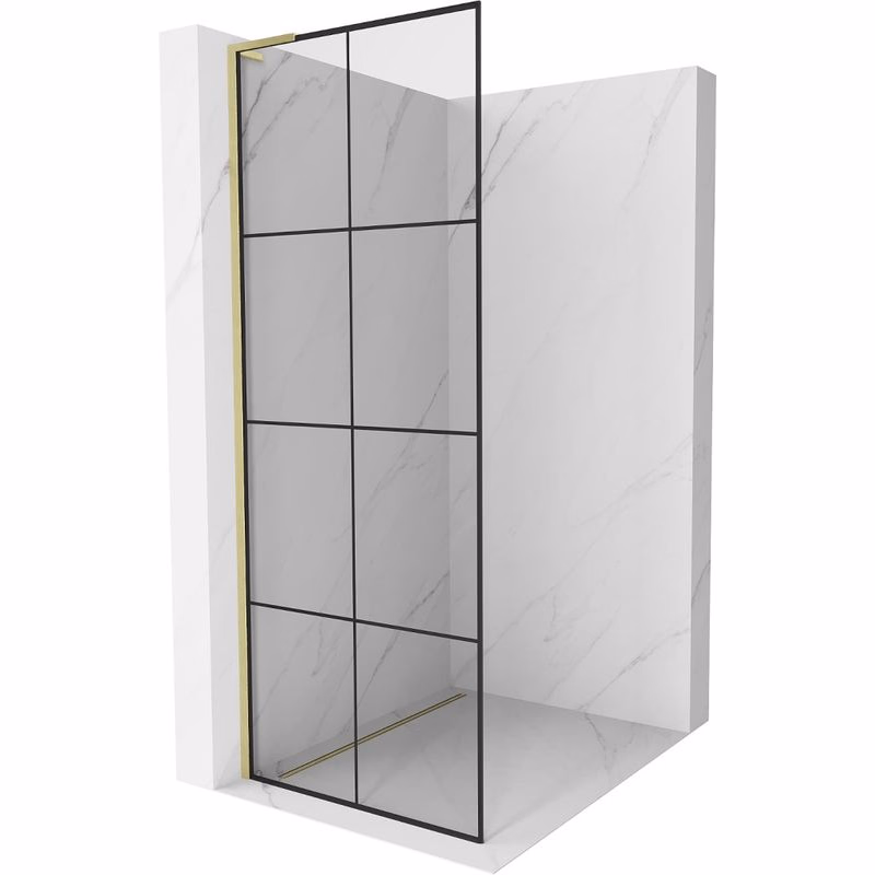 MEXEN/S - Kioto L Sprchová zástena WALK-IN 70 x 200, čierny vzor, zlato kartáčovaná 800-070-103-55-77