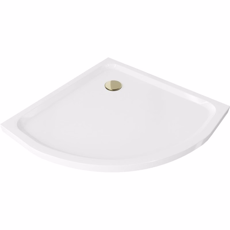 MEXEN/S - Flat sprchová vanička štvrťkruhová slim 100 x 100, biela + zlatý sifón 41101010G