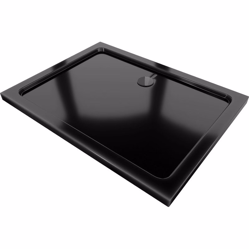 MEXEN/S - Flat sprchová vanička obdĺžniková slim 100 x 80, černá + čierny sifón 40708010B