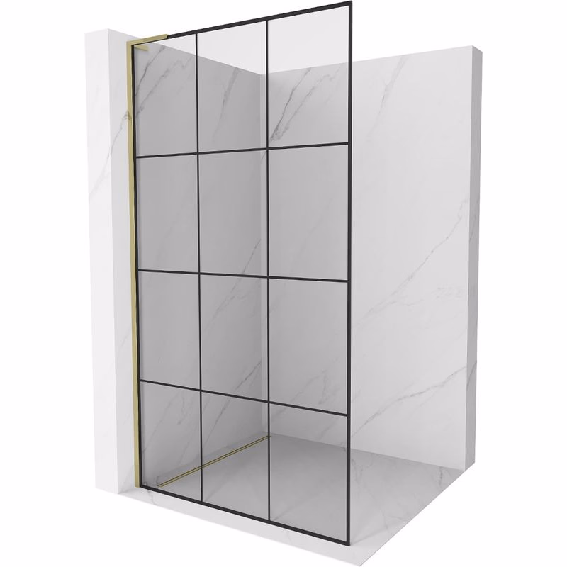 MEXEN/S - Kyoto L Sprchová zástena WALK-IN 120 x 200, čierny vzor, zlato 800-120-103-50-77
