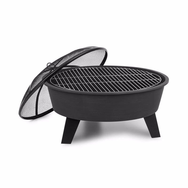 Blumfeldt Nolana, ohnisko a gril 2 v 1, Ø 73 cm ochrana pred iskrami, Ø 64 cm gril, oceľ, čierna