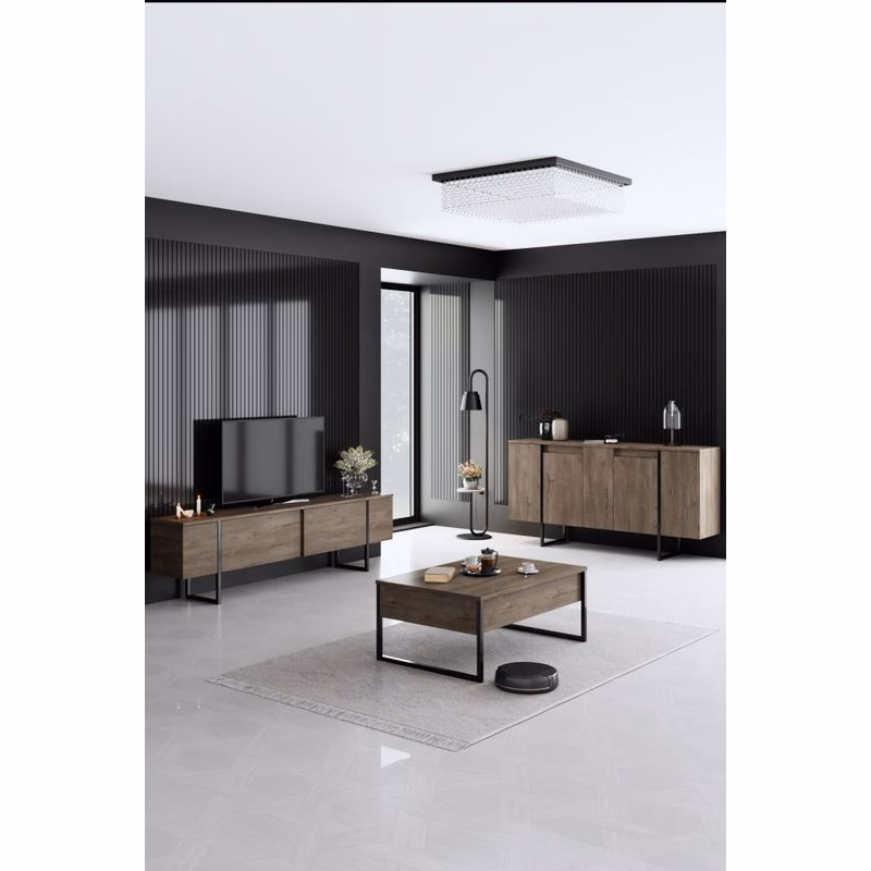 Living Room Furniture Set Luxe - Walnut, Black