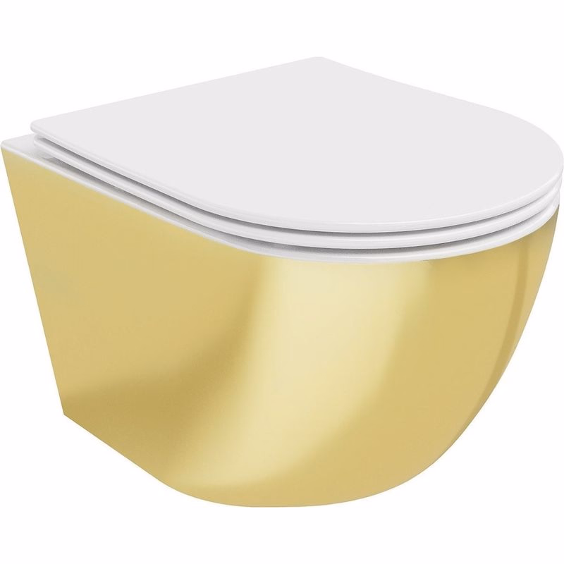 MEXEN - Lena Závesná WC misa vrátane sedátka s slow-slim, duroplast, biela/zlatá 30224006