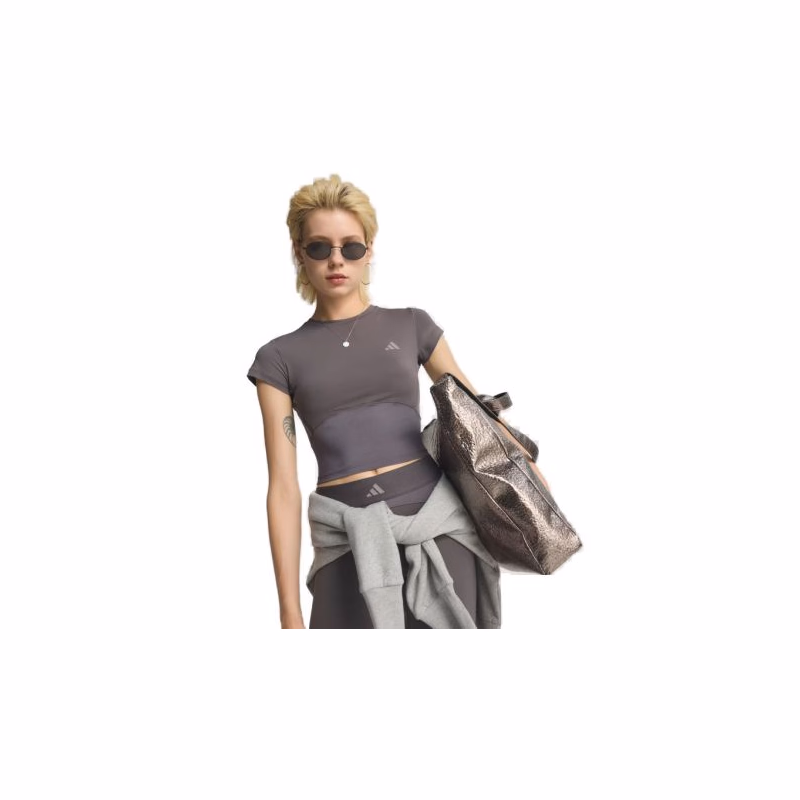 Dámske tréningové tričko s krátkym rukávom ADIDAS HYG SHN BABY T GRESTR TAUOXI GREY STRATA TAUPE OXIDE