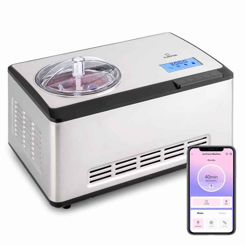 Klarstein Dolce Bacio Smart, zmrzlinovač a jogurtovač, kompresor, 2 l, Wi-Fi, dotykový displej, nehrdzavejúca oceľ